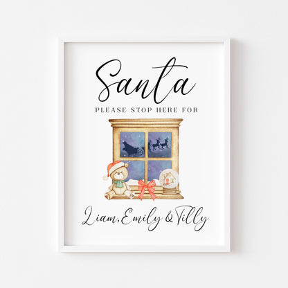 Santa please stop here for kids Christmas red xmas eve unframed wall art poster print