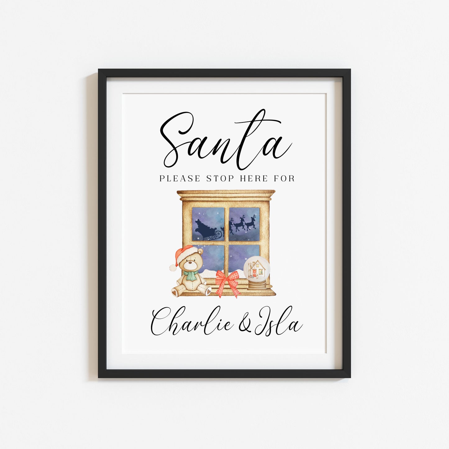 Santa please stop here for kids Christmas red xmas eve unframed wall art poster print