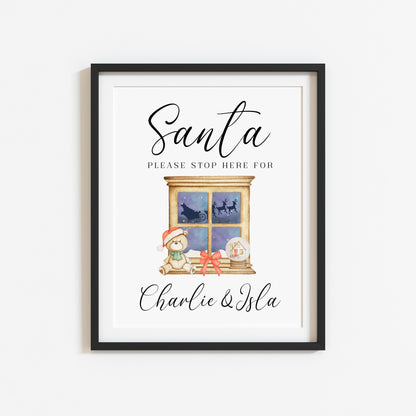 Santa please stop here for kids Christmas red xmas eve unframed wall art poster print