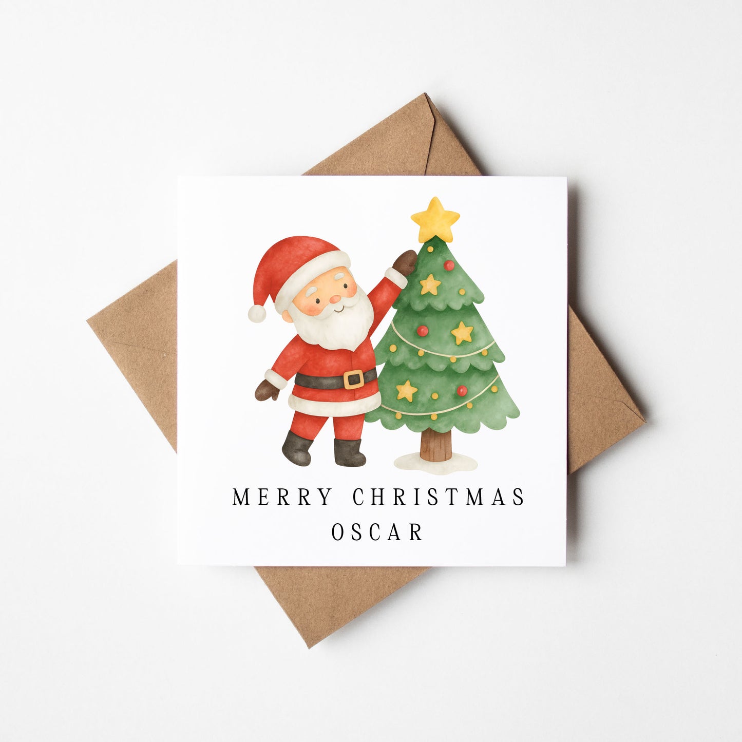 Kids Christmas Card personalised Santa Christmas tree with envelope