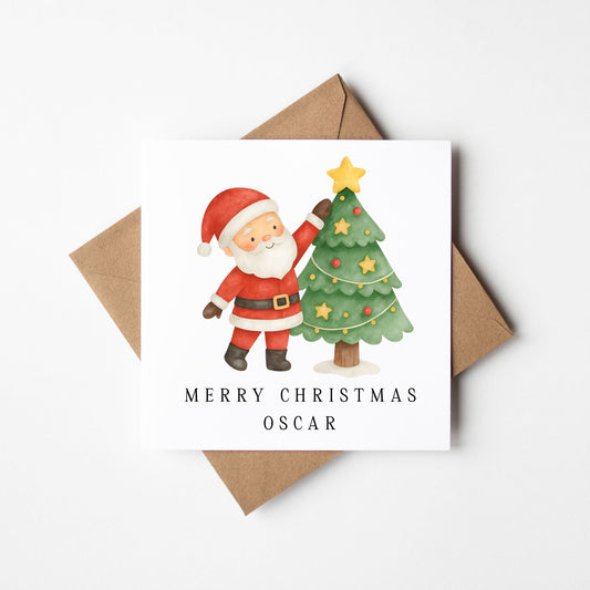 Kids Christmas Card personalised Santa Christmas tree with envelope