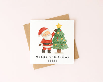 Kids Christmas Card personalised Santa Christmas tree with envelope