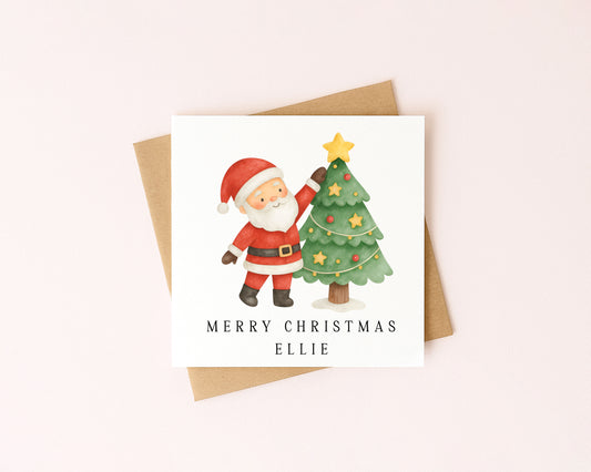 Kids Christmas Card personalised Santa Christmas tree with envelope