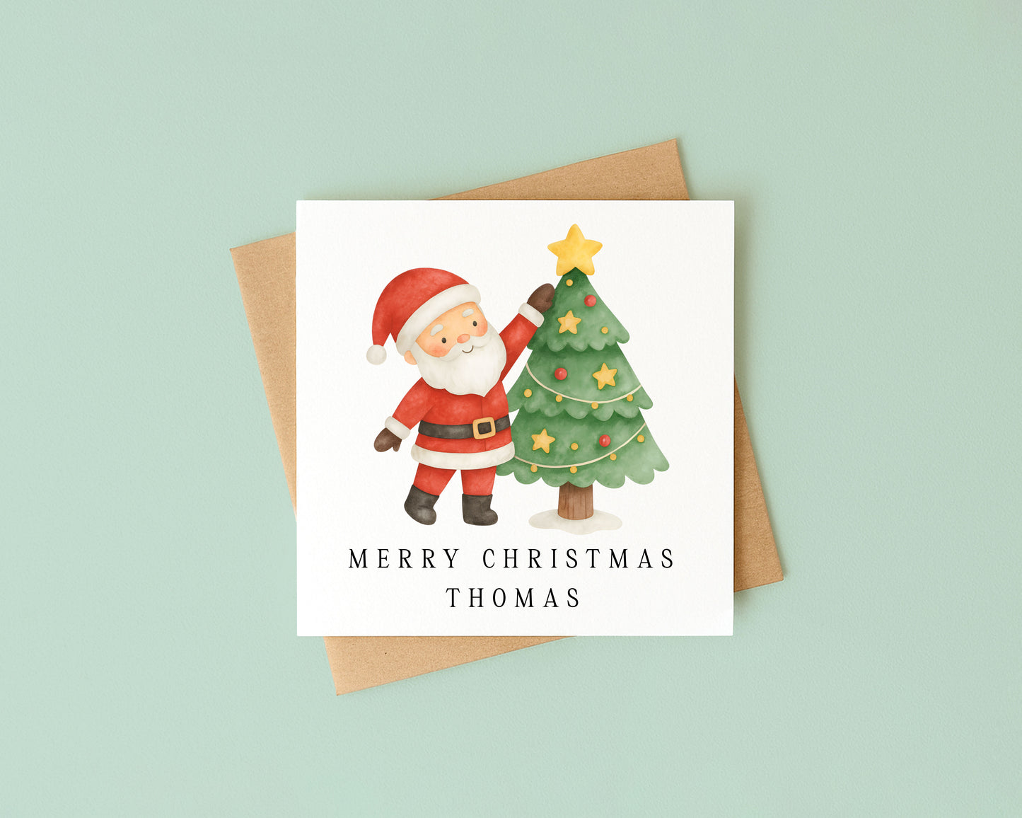 Kids Christmas Card personalised Santa Christmas tree with envelope