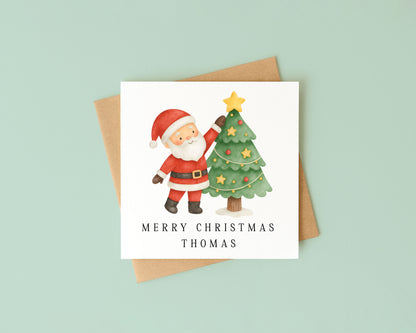 Kids Christmas Card personalised Santa Christmas tree with envelope