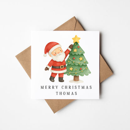 Kids Christmas Card personalised Santa Christmas tree with envelope