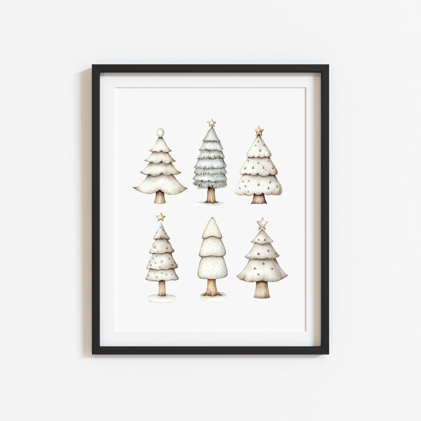 Christmas print, Scandi green beige Xmas trees Christmas Decor (Unframed)