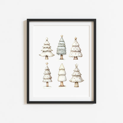 Christmas print, Scandi green beige Xmas trees Christmas Decor (Unframed)