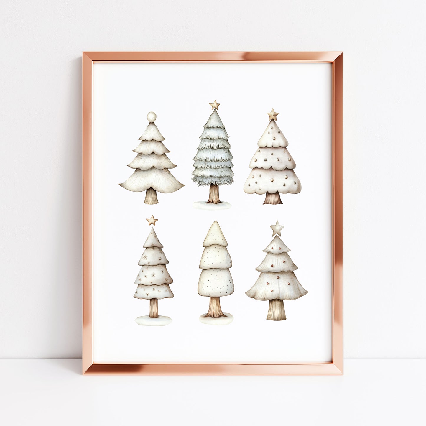 Christmas print, Scandi green beige Xmas trees Christmas Decor (Unframed)