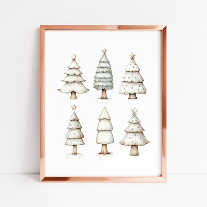 Christmas print, Scandi green beige Xmas trees Christmas Decor (Unframed)