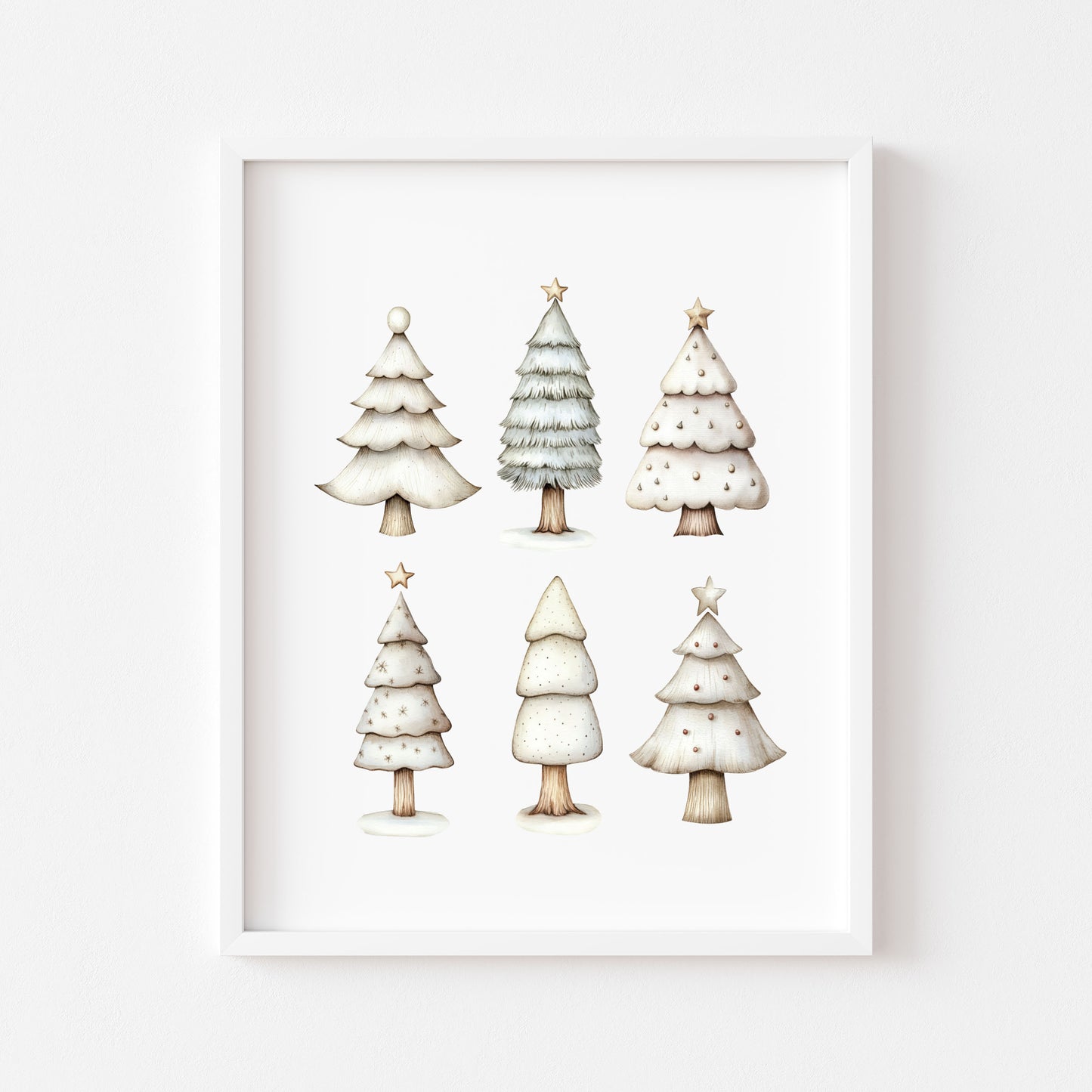 Christmas print, Scandi green beige Xmas trees Christmas Decor (Unframed)