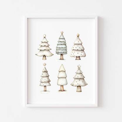 Christmas print, Scandi green beige Xmas trees Christmas Decor (Unframed)