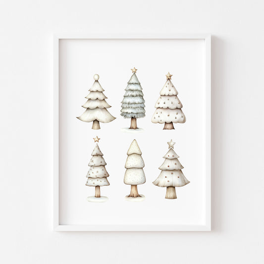 Christmas print, Scandi green beige Xmas trees Christmas Decor (Unframed)