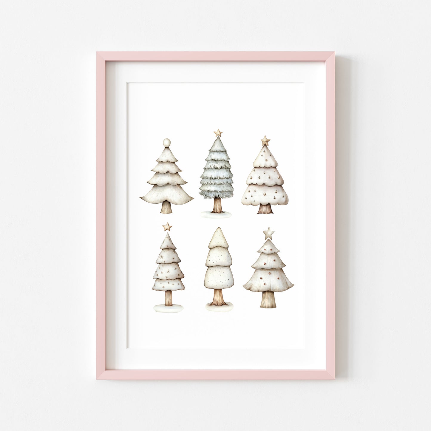 Christmas print, Scandi green beige Xmas trees Christmas Decor (Unframed)