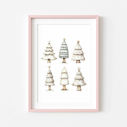 Christmas print, Scandi green beige Xmas trees Christmas Decor (Unframed)