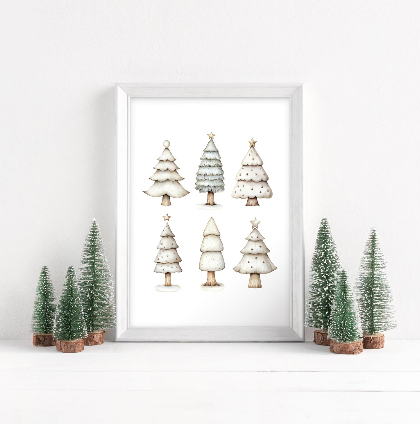Christmas print, Scandi green beige Xmas trees Christmas Decor (Unframed)