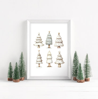 Christmas print, Scandi green beige Xmas trees Christmas Decor (Unframed)