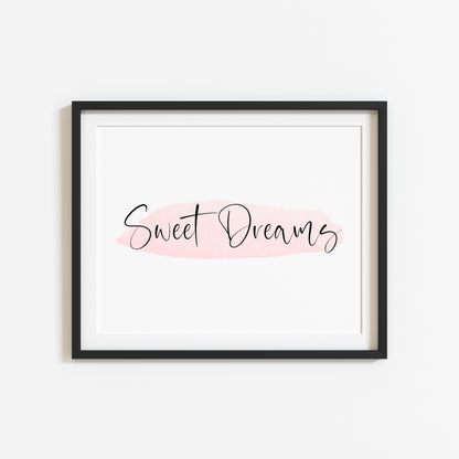 Sweet dreams pink watercolour bedroom home landscape unframed wall art poster print