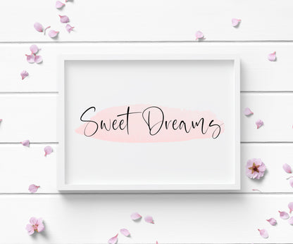 Sweet dreams pink watercolour bedroom home landscape unframed wall art poster print