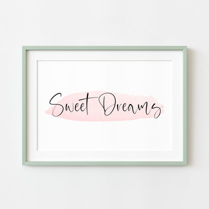 Sweet dreams pink watercolour bedroom home landscape unframed wall art poster print