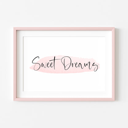 Sweet dreams pink watercolour bedroom home landscape unframed wall art poster print