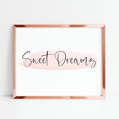 Sweet dreams pink watercolour bedroom home landscape unframed wall art poster print