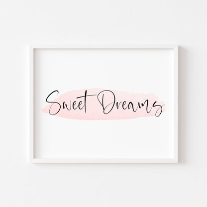 Sweet dreams pink watercolour bedroom home landscape unframed wall art poster print