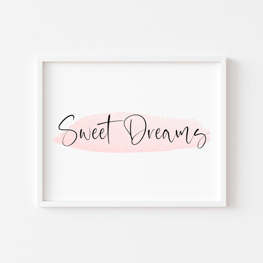 Sweet dreams pink watercolour bedroom home landscape unframed wall art poster print