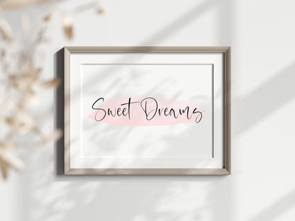 Sweet dreams pink watercolour bedroom home landscape unframed wall art poster print