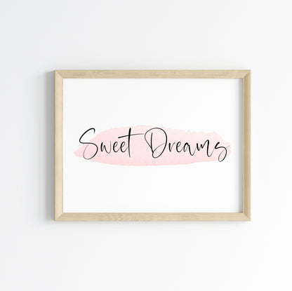 Sweet dreams pink watercolour bedroom home landscape unframed wall art poster print