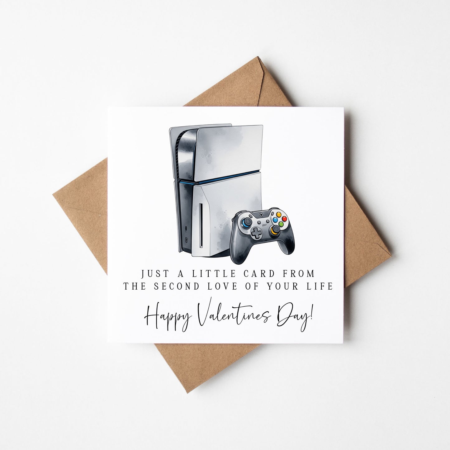 Valentines card, funny gaming console couples happy Valentines day with Envelope