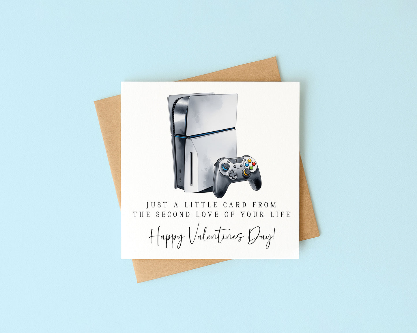 Valentines card, funny gaming console couples happy Valentines day with Envelope