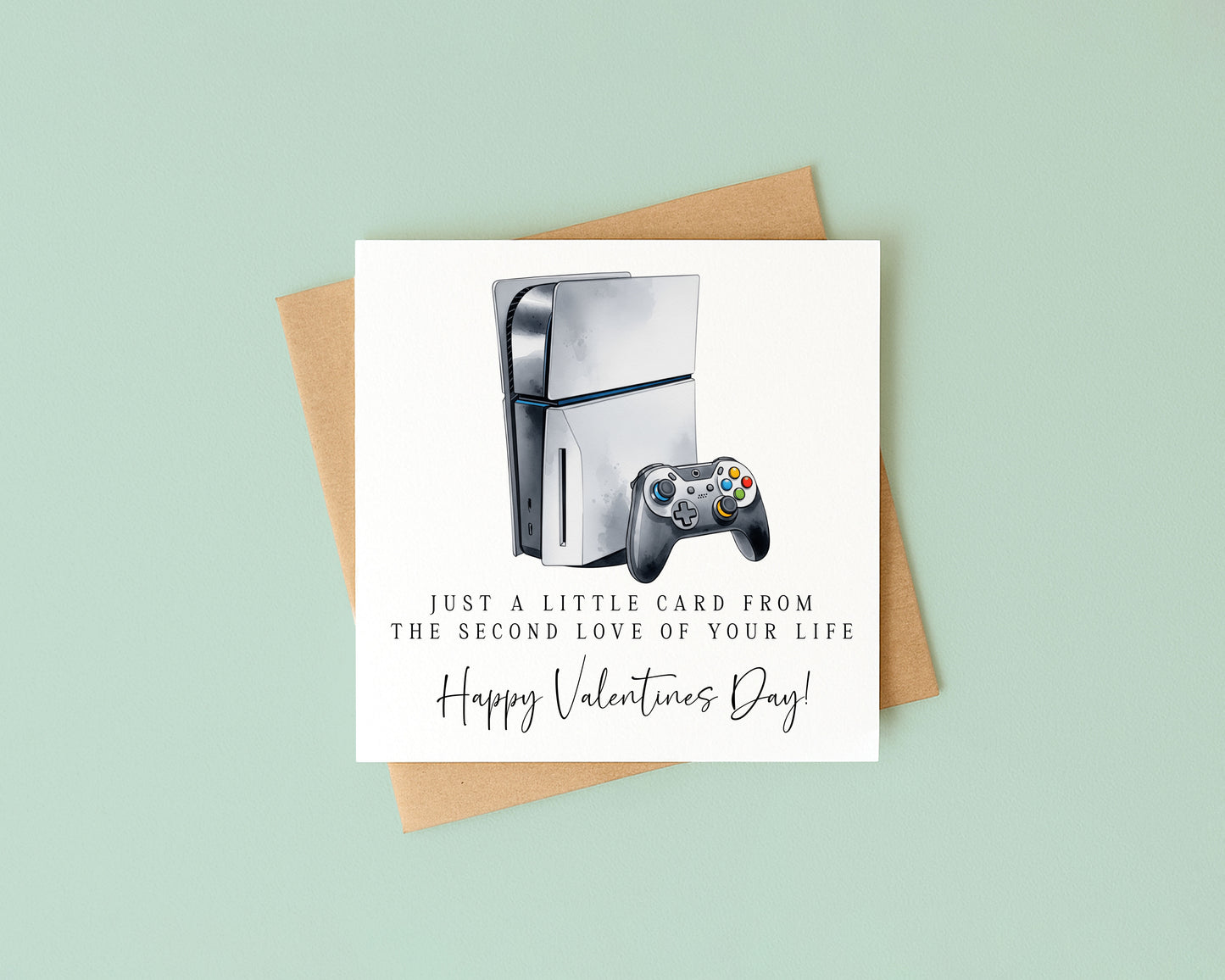 Valentines card, funny gaming console couples happy Valentines day with Envelope
