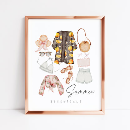 Summer essentials, summer fashion, summer accessories home seasonal unframed wall art poster print