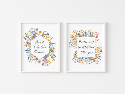 Set of 2 Summer prints, feels like summer, most beautiful time of the year wildflower seasonal unframed wall art poster prints, seasonal art