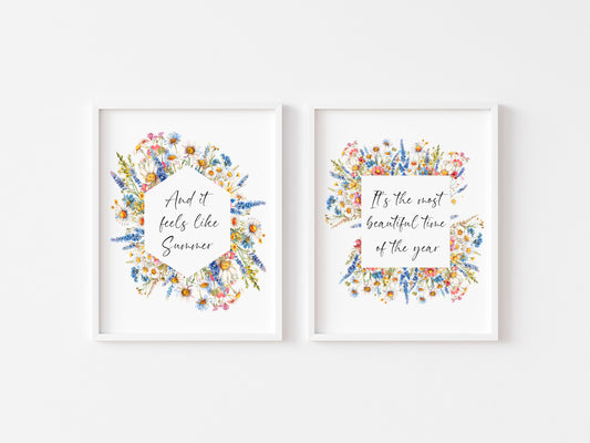 Set of 2 Summer prints, feels like summer, most beautiful time of the year wildflower seasonal unframed wall art poster prints, seasonal art