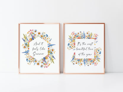 Set of 2 Summer prints, feels like summer, most beautiful time of the year wildflower seasonal unframed wall art poster prints, seasonal art