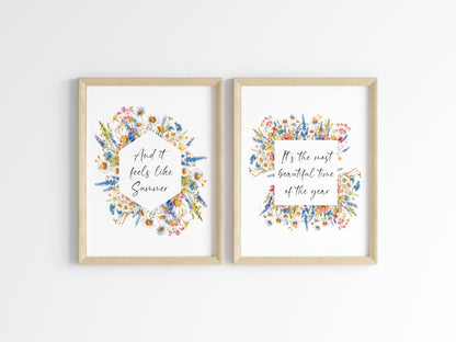 Set of 2 Summer prints, feels like summer, most beautiful time of the year wildflower seasonal unframed wall art poster prints, seasonal art