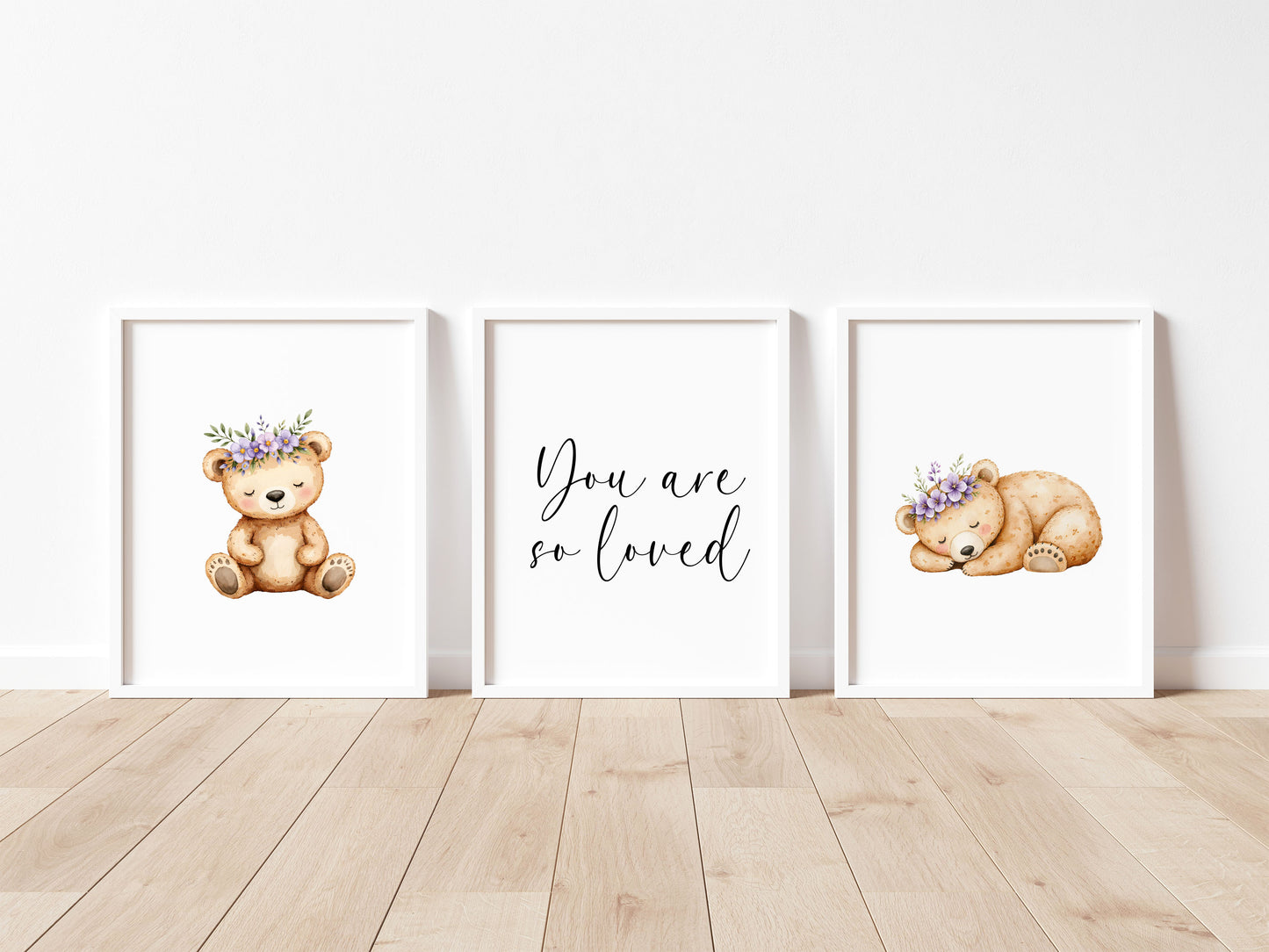 Woodland bear Nursery Prints Set Pink Purple bears you are so loved Girls Room Decor unframed wall art posters