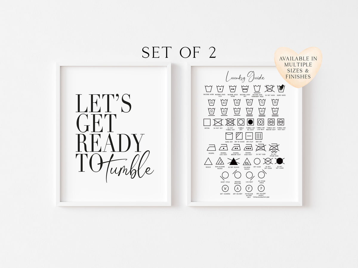 Laundry Room Prints Let's get ready to tumble, Laundry guide (Set of 2 unframed)