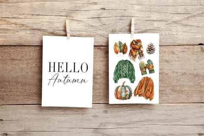 Set of 2 Autumn prints, Hello Autumn, seasonal jumpers foliage fashion unframed wall art poster prints, seasonal decor, Autumn wall art set