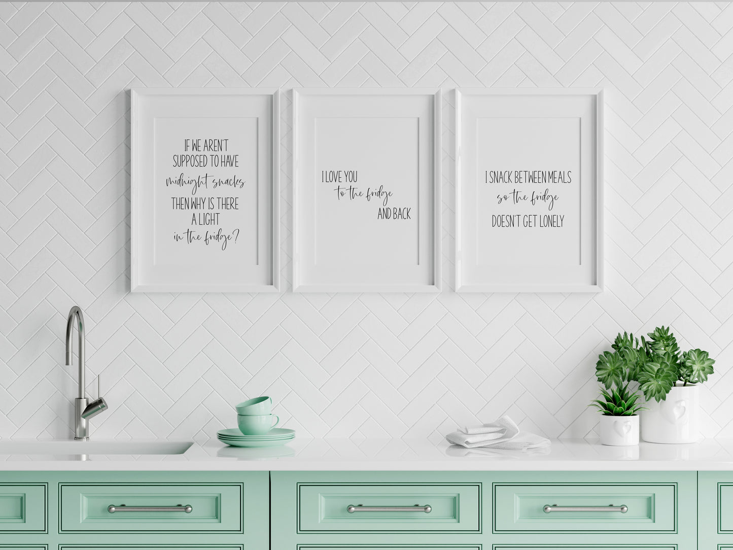 Set of 3 funny fridge snack quotes kitchen unframed wall art poster prints