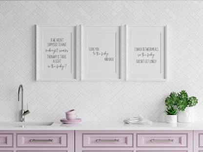 Set of 3 funny fridge snack quotes kitchen unframed wall art poster prints