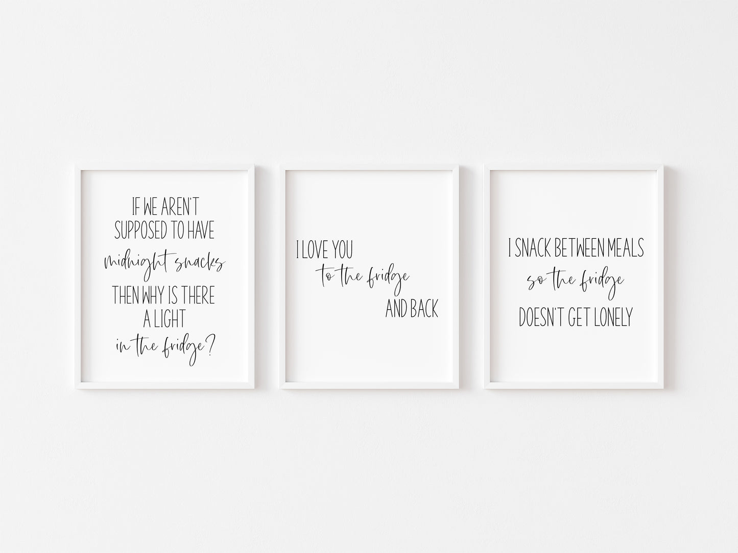 Set of 3 funny fridge snack quotes kitchen unframed wall art poster prints