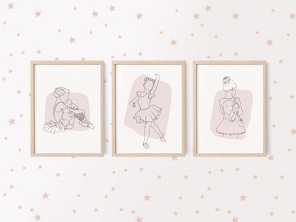 Set of 3 ballet/ballerina dance illustration pink abstract pastel bedroom, nursery unframed wall art prints