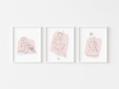 Set of 3 ballet/ballerina dance illustration pink abstract pastel bedroom, nursery unframed wall art prints