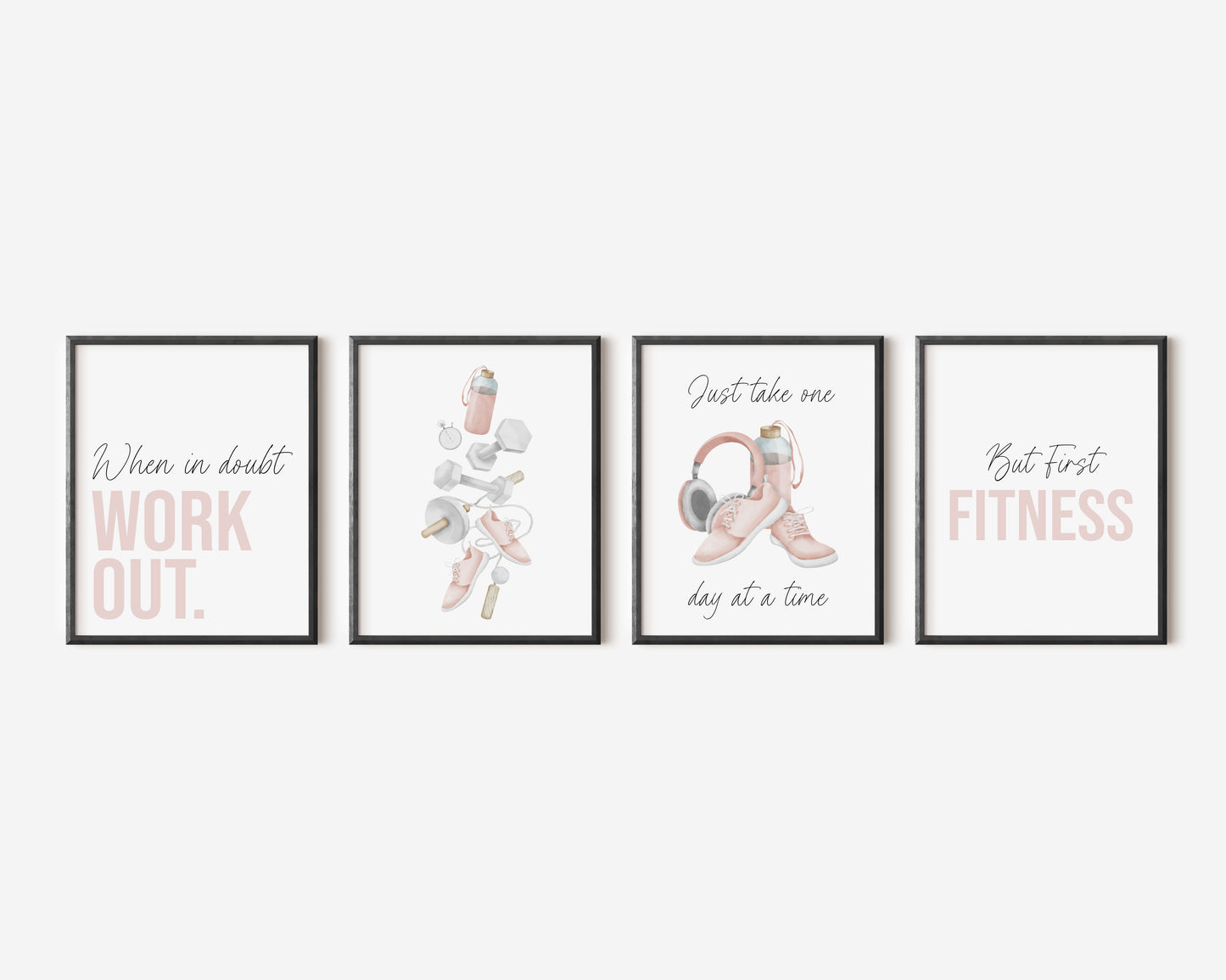 Set of 4 fitness gym prints pink purple mauve cardio sports motivational gym room bedroom unframed wall art poster prints fitness art