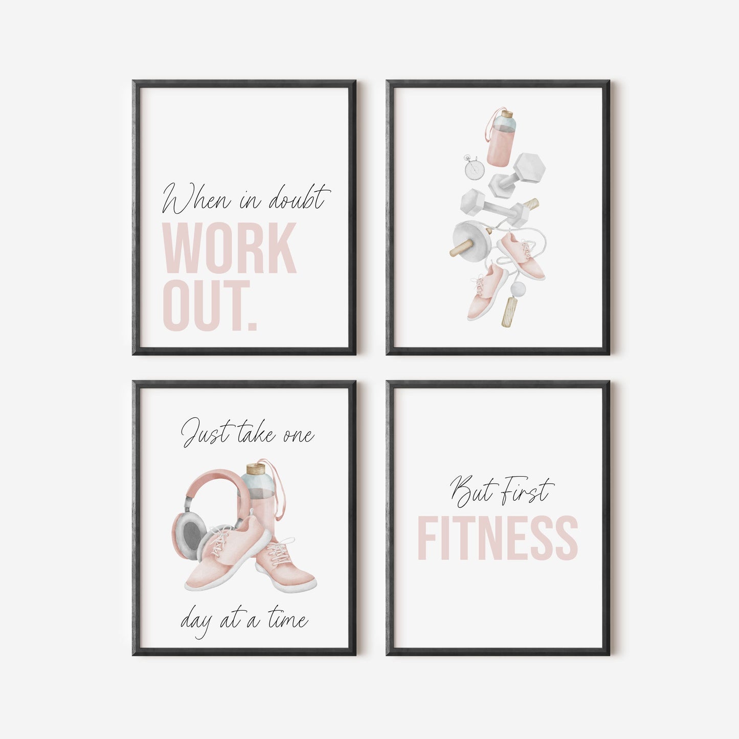 Set of 4 fitness gym prints pink purple mauve cardio sports motivational gym room bedroom unframed wall art poster prints fitness art