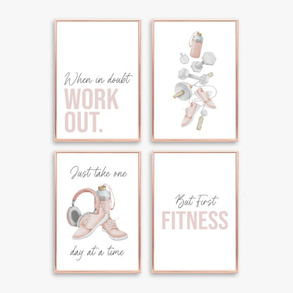 Set of 4 fitness gym prints pink purple mauve cardio sports motivational gym room bedroom unframed wall art poster prints fitness art