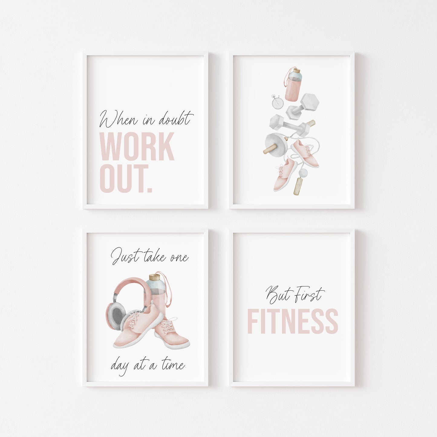 Set of 4 fitness gym prints pink purple mauve cardio sports motivational gym room bedroom unframed wall art poster prints fitness art